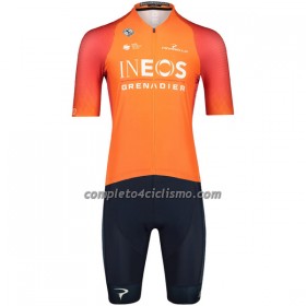 Completo Maglia + Pantaloncino con bretelle 2023 INEOS Grenadiers Manica Corta Arancia